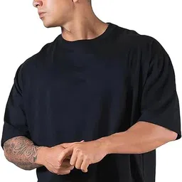 veirdo Oversized Men Solid Round Neck Pure Cotton Black T-Shirt-picture-11