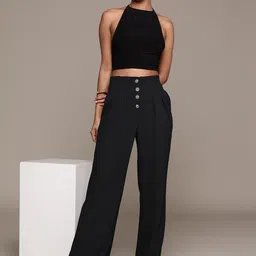 Women Regular Fit Black Polyester Trousers-image-36