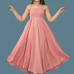 hoc's Women Fit and Flare Pink Midi/Calf Length Dress-picture-15