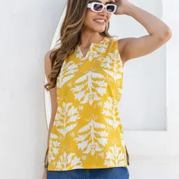 selvia Casual Sleeveless Printed Women Yellow, White Top-picture-10