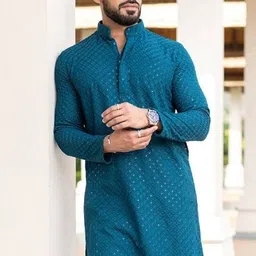 swara creation Men Chikan Embroidery Cotton Rayon Straight Kurta-picture-23