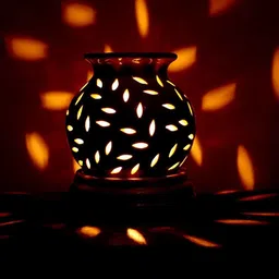 shikharretails Ceramic Electric Aroma Diffuser Matki Shape Oil Burner with Electric Mirchi Bulb(Color-Yellow Size- Large ) Table Lamp image 4