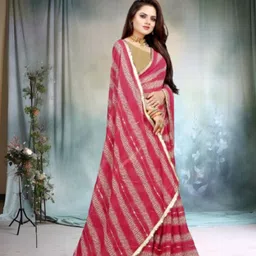 jayu Digital Print, Embroidered, Printed, Striped Bollywood Georgette Saree image 5