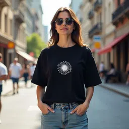 rodzen Women Printed Round Neck Cotton Blend Black T-Shirt image 3