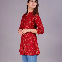 bhomya Casual Regular Sleeves Printed Women Maroon Top image 3