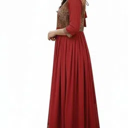 sylora Geometric Print Cotton Blend Stitched Anarkali Gown image 3