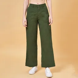honey by pantaloons Women Relaxed Green Pure Cotton Trousers image 3