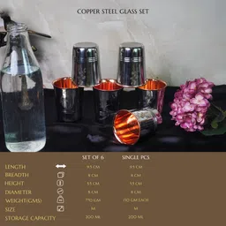 maanvii metal crafts (Pack of 6) Steel Copper Embossed Glass Tumbler - 250ml Drinkware & Serveware Glass Set Water/Juice Glass image 3