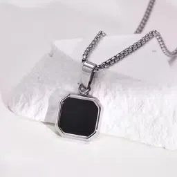 fab creations Silver Plated Black Onyx Gem Necklace for Men and Women (or similar)_C31 Alloy Pendant Set image 1