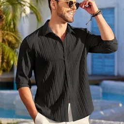 deneeja Men Regular Fit Self Design Spread Collar Casual Shirt image 4