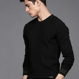 wrogn Men Solid Round Neck Black Sweater-picture-21