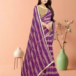 jayu Digital Print, Embroidered, Printed, Striped Bollywood Georgette Saree image 3