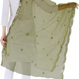 youthquake Net Embellished Green Women Dupatta image 3