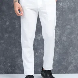 moda rapido Men Regular Fit White Pure Linen Trousers-picture-12