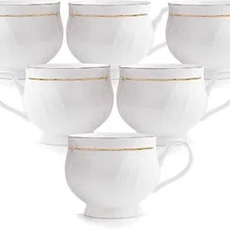 kva Pack of 6 Ceramic Bone China Tea Cup Coffee Cup - 6 Pieces, White, 120 ml image 3