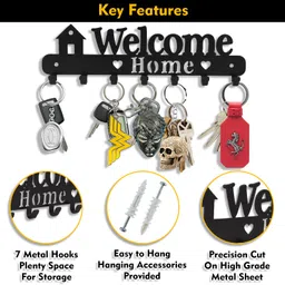 suveharts Key Holder | Welcome Home Metal Keyholder | Steel Key Holder Wood Key Holder image 4