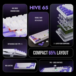 Kreo Hive 65% Compact Mechanical Gaming Keyboard Wired, Rgb & Multi OS Customizable Wired USB Laptop-size Gaming Keyboard Compatible with Desktop, Laptop image 2