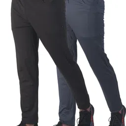 ynam Pack of 2 Men Regular Fit Black, Grey Lycra Blend Trousers image 3