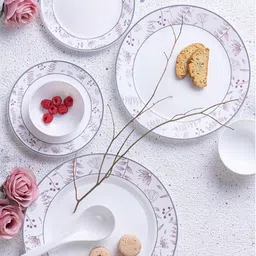 larah by borosil Pack of 37 Opalware Premia Grandeur Dinnerset for Family of 6, Crockery Set for Dining & Gifting Dinner Set image 2
