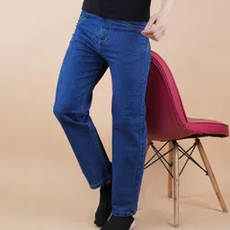 white leapard Men Loose Fit Mid Rise Dark Blue Jeans-picture-32