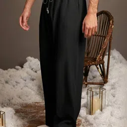 flycollection Men Solid Black Track Pants image 3