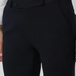 peter england Men Slim Fit Dark Blue Polyester Trousers image 5