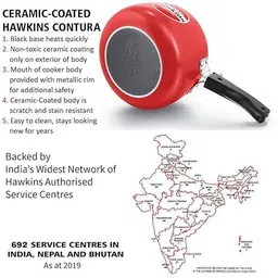 hawkins Ceramic- Coated | 5 Litre | Tomato Red | Aluminium | Ceramic Coated Cooker 5 L Induction Bottom Pressure Cooker image 3