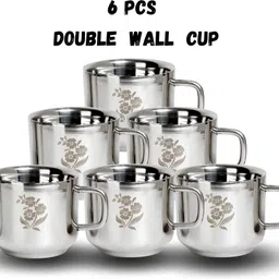 q4s Pack of 6 Stainless Steel cup Double Wall cups , Flower Laser chai coffee tea cup-picture-10