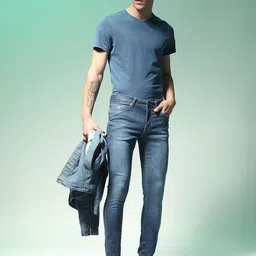 Flying Machine Men Super Skinny Fit Low-Rise Clean Look Light Fade Stretchable Jeans image 2