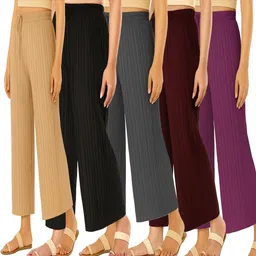 Pack of 5 Women Regular Fit Gold Pure Linen Trousers-image-1