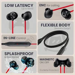 bxeno Bullets C2 - MAGNETIC POWER OFF/ON 48Hr Playtime Headphone Neckband (RDE) Bluetooth Headset image 2