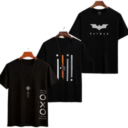 fashioncarnivel Pack of 3 Men Graphic Print Round Neck Polyester Black T-Shirt-picture-14