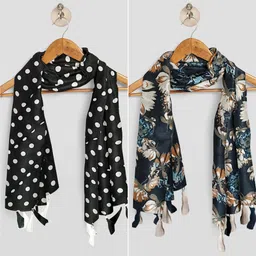 poshampaa Printed Chiffon Women White Scarf, Stole, Fancy Scarf-picture-11