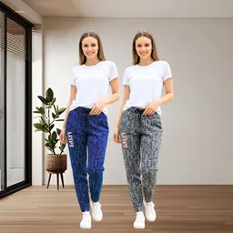 rk costing Pack of 2 Women Printed Grey, Dark Blue Track Pants-picture-44