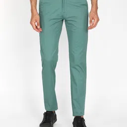 peter england Men Skinny Fit Green Cotton Blend Trousers-picture-25