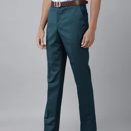 park avenue Men Regular Fit Dark Blue Viscose Rayon Trousers image 2