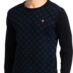 raymond Men Self Design Round Neck Black Sweater image 4