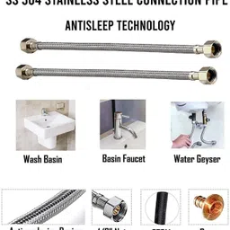 prestige Stainless Steel 304 Grade Connection, Chrome Finish (24-inch) Pack of 2 pcs Hose Pipe image 5