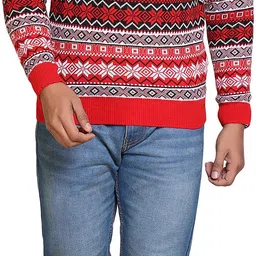 grand line Men Printed Round Neck Red Sweater image 5