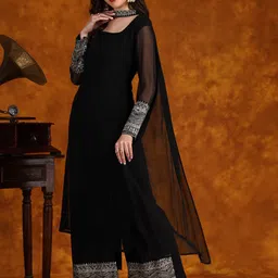 youthnic Women Georgette Kurta Palazzo Dupatta Set image 5