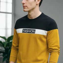 autna Men Printed Round Neck Cotton Blend Yellow T-Shirt image 4