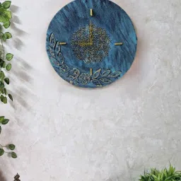 Teal Coloured Engineered Wood 3D Art Vintage Wall Clock Without Glass-image-72