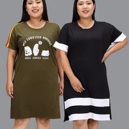 christy world Pack of 2 Women Colorblock Round Neck Pure Cotton Multicolor T-Shirt-picture-24