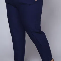 aavoni Women Regular Fit Dark Blue Pure Cotton Trousers-picture-10