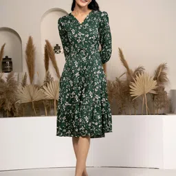 aask Women Fit and Flare Dark Green Knee Length Dress-picture-28