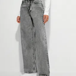 denim look Women Flared High Rise Grey Jeans image 4