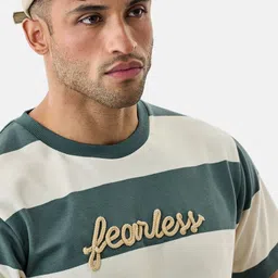 snitch Men Striped Crew Neck Cotton Blend Green T-Shirt image 3