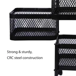 FencingKart Square Utility Rolling Carts, 3 Tier Smooth Wheels Made in India Carbon Steel Kitchen Trolley image 3