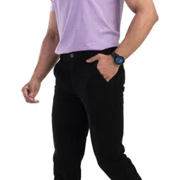 belano Men Slim Fit Black Corduroy Trousers image 4