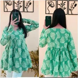 apala creations Party Regular Sleeves Floral Print Women Green Top image 4